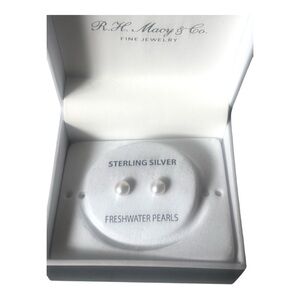 R.H. Macy & Co. Genuine Freshwater Pearl Stud Earrings - Sterling Silver - NIB